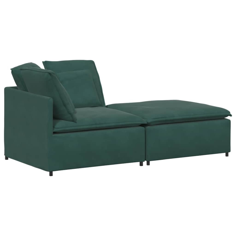 Modulares Sofa mit Fußhocker Kissen Samt Dunkelgrün