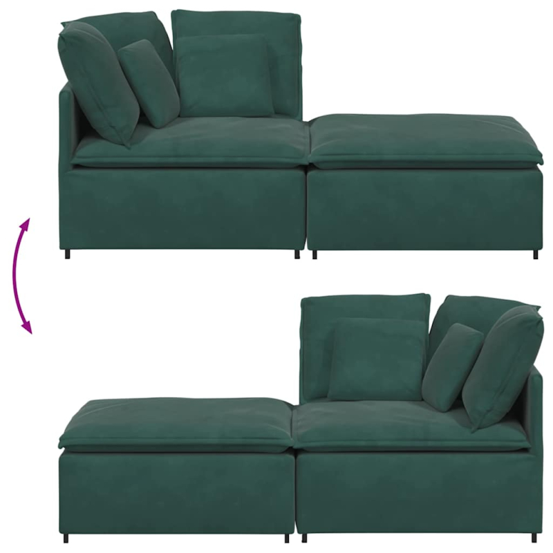 Modulares Sofa mit Fußhocker Kissen Samt Dunkelgrün