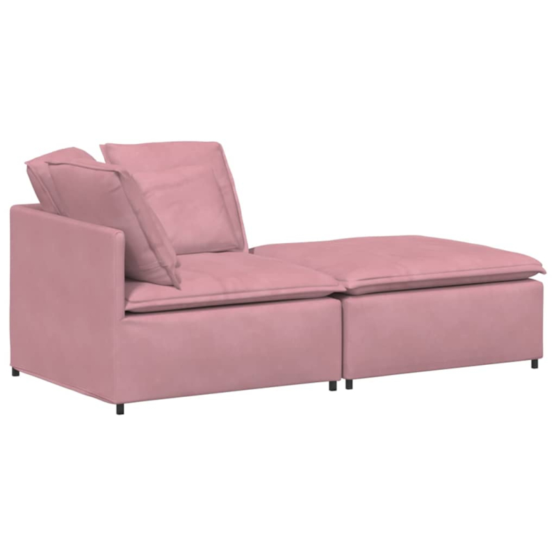 Modulares Sofa mit Fußhocker Kissen Samt Rosa