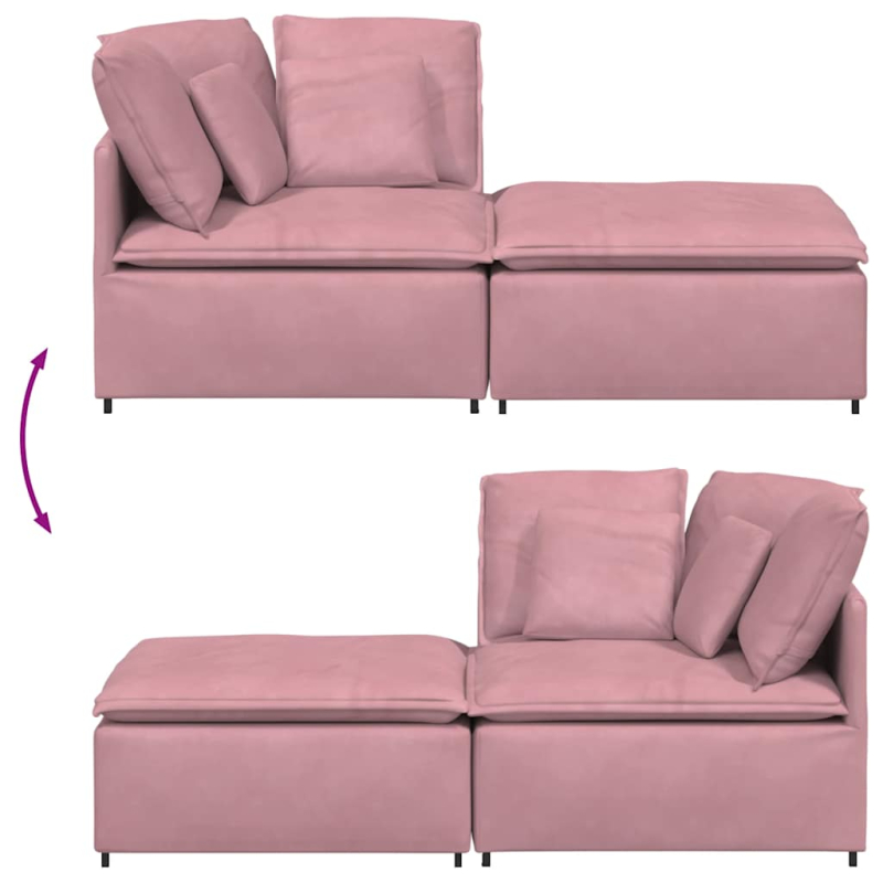 Modulares Sofa mit Fußhocker Kissen Samt Rosa