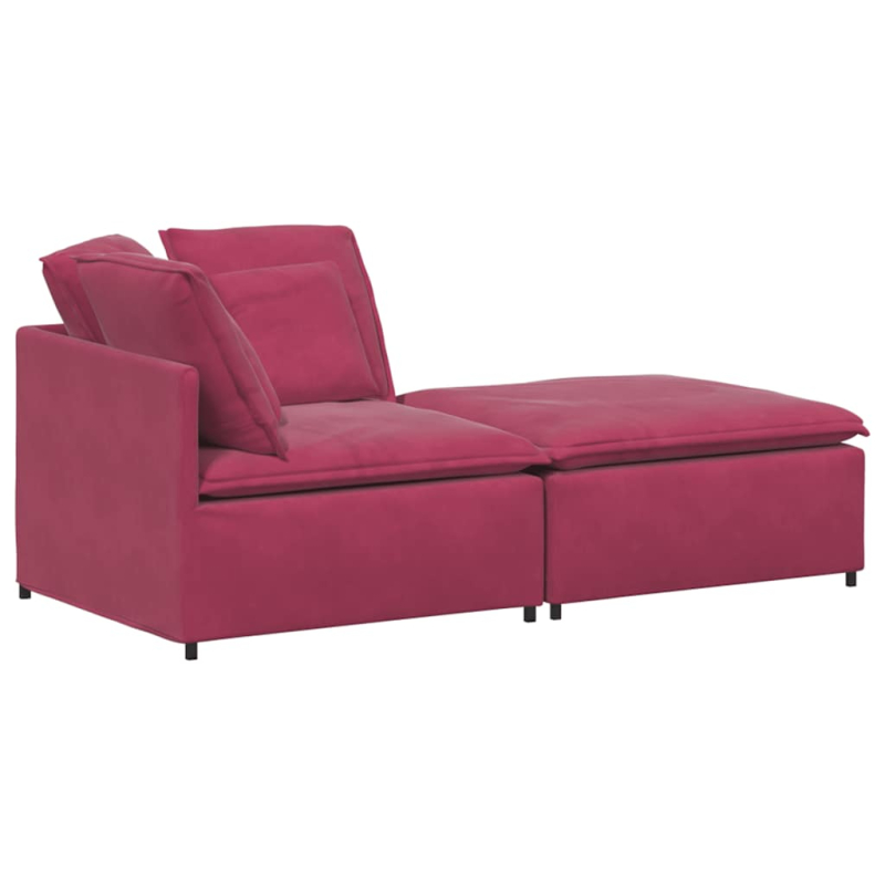 Modulares Sofa mit Fußhocker Kissen Samt Weinrot