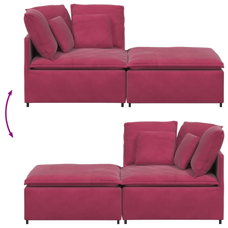 Modulares Sofa mit Fußhocker Kissen Samt Weinrot