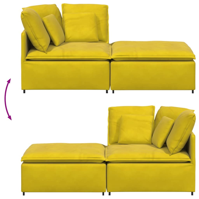 Modulares Sofa mit Fußhocker Kissen Samt Gelb