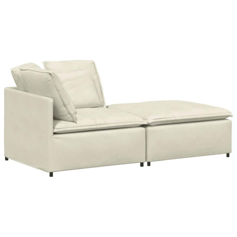 Modulares Sofa mit Fußhocker Kissen Samt Cream