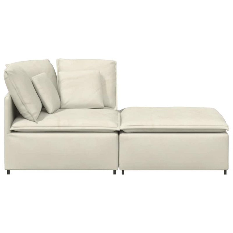 Modulares Sofa mit Fußhocker Kissen Samt Cream