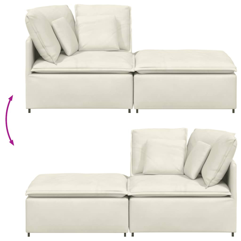 Modulares Sofa mit Fußhocker Kissen Samt Cream