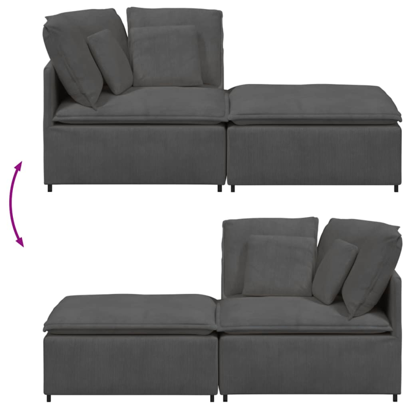 Modulares Sofa mit Fußhocker Kissen Cordstoff Dunkelgrau