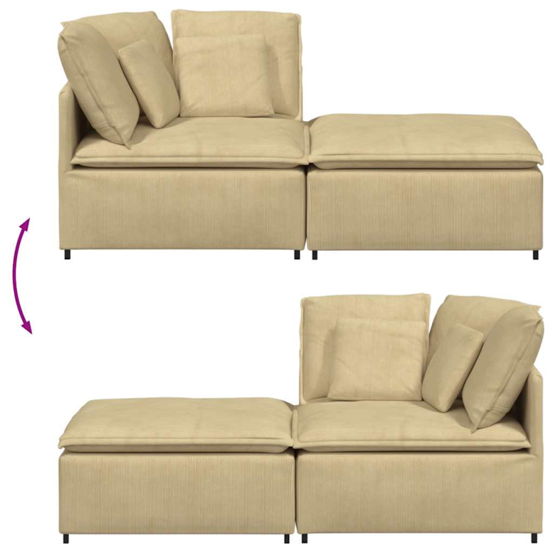 Modulares Sofa mit Fußhocker Kissen Cordstoff Hellgrün Grau
