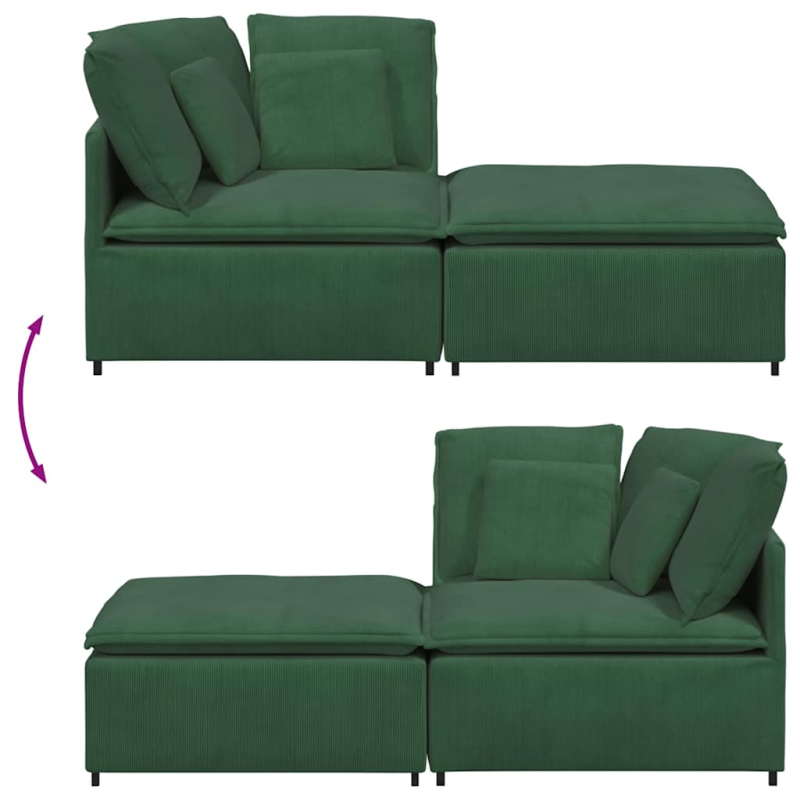Modulares Sofa mit Fußhocker Kissen Cordstoff Dschungelgrün