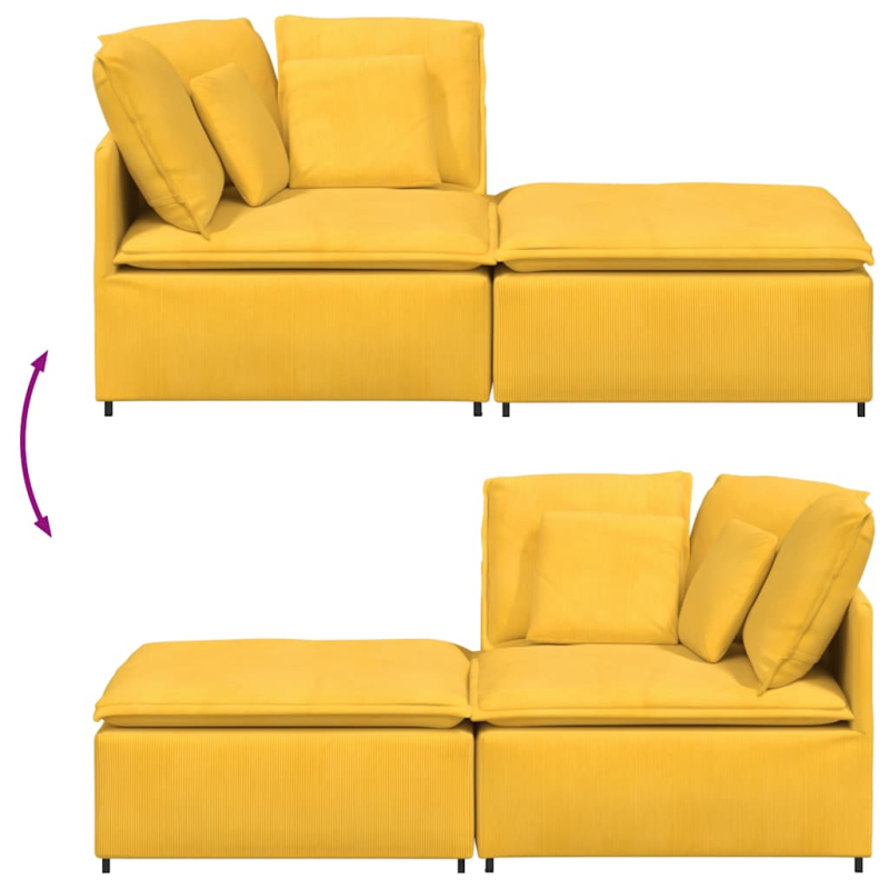 Modulares Sofa mit Fußhocker Kissen Cordstoff Hellgelb