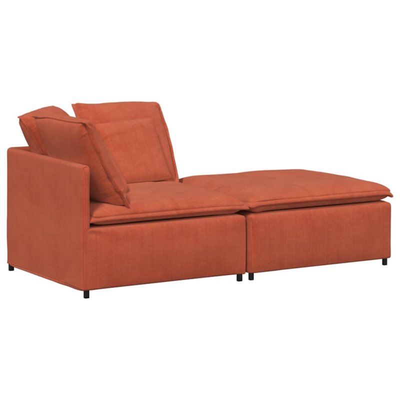 Modulares Sofa mit Fußhocker Kissen Cordstoff Rot Orange