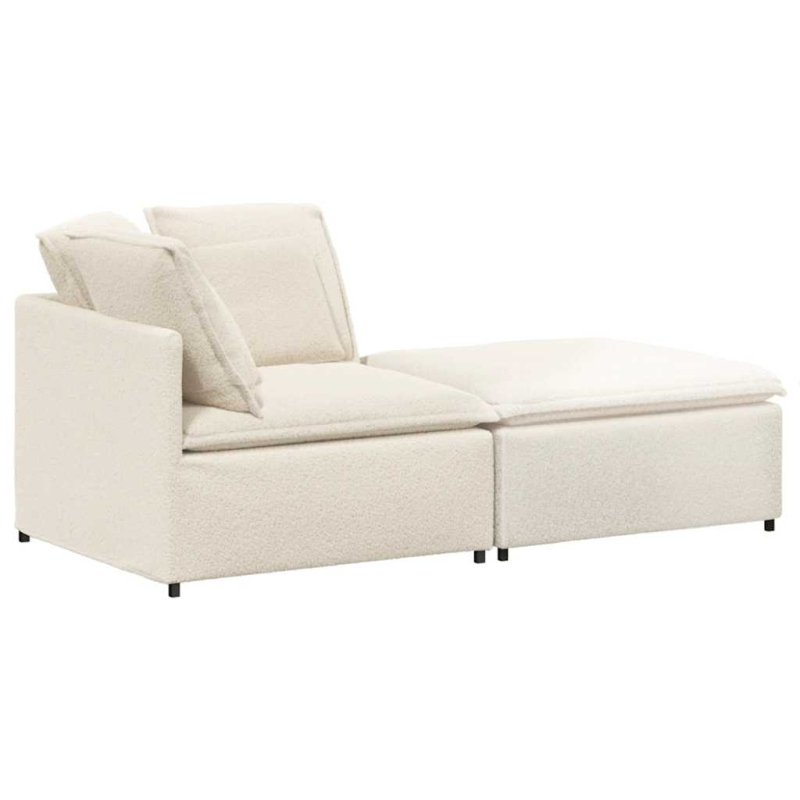 Modulares Sofa mit Hocker Kissen Stoff in Lammwolloptik Creme