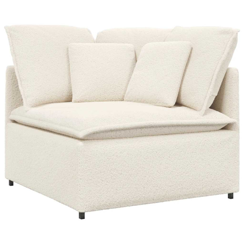 Modulares Sofa mit Hocker Kissen Stoff in Lammwolloptik Creme
