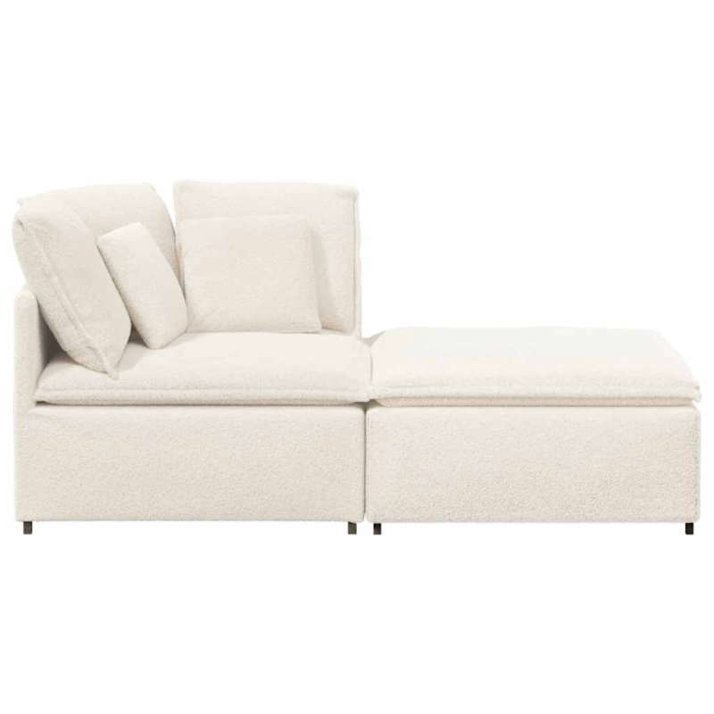 Modulares Sofa mit Hocker Kissen Stoff in Lammwolloptik Creme