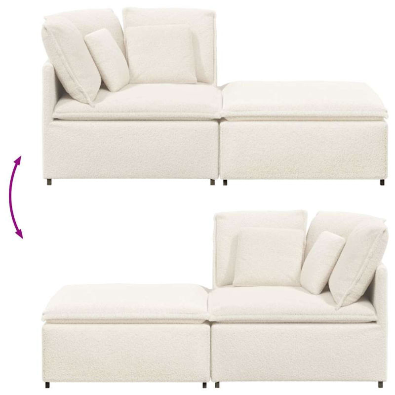 Modulares Sofa mit Hocker Kissen Stoff in Lammwolloptik Creme
