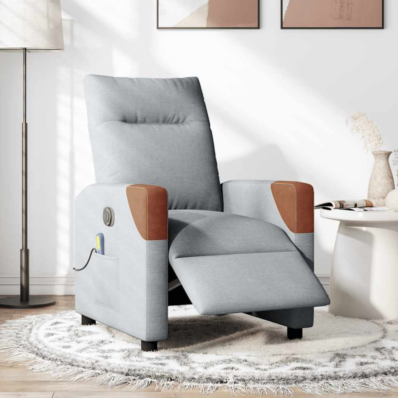 Massagesessel Elektrisch Hellgrau Stoff