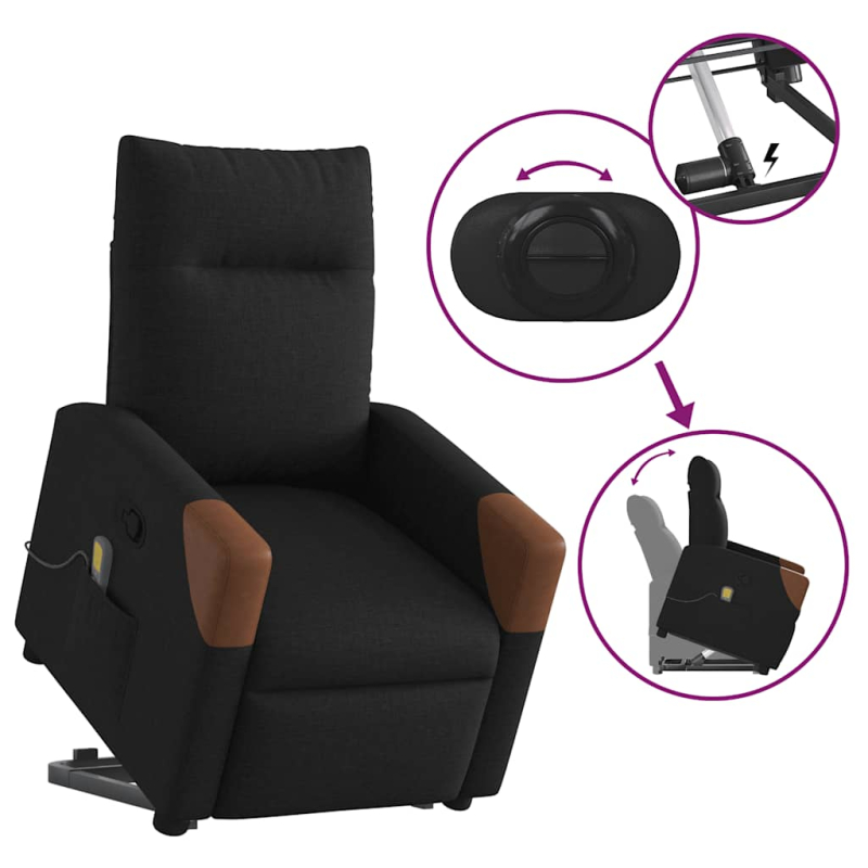 Massagesessel mit Aufstehhilfe Schwarz Stoff