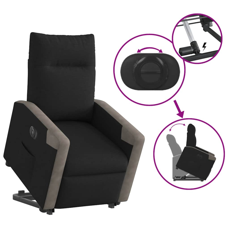 Relaxsessel mit Aufstehhilfe Elektrisch Schwarz Stoff
