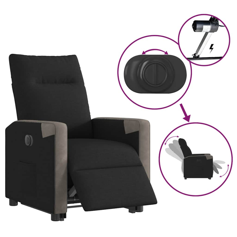 Relaxsessel mit Aufstehhilfe Elektrisch Schwarz Stoff
