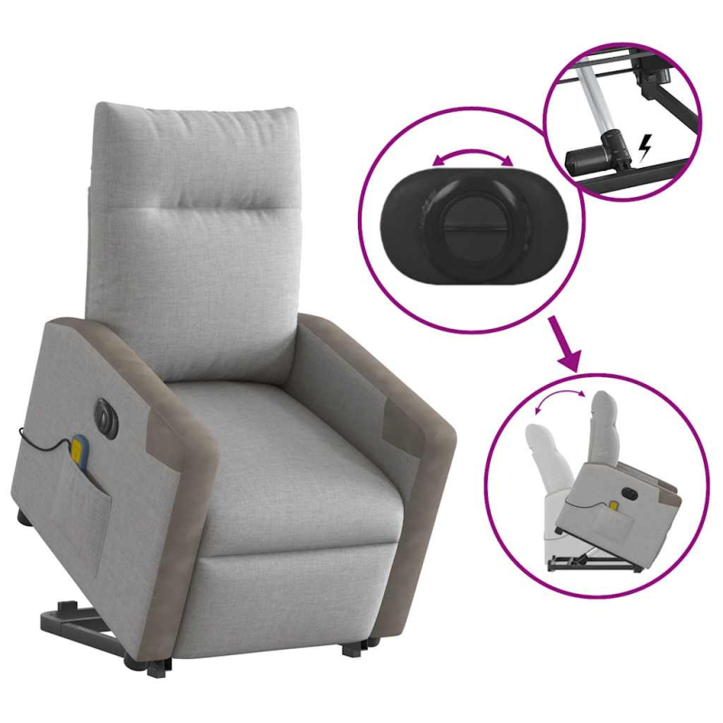 Massagesessel mit Aufstehhilfe Elektrisch Wolkengrau Stoff