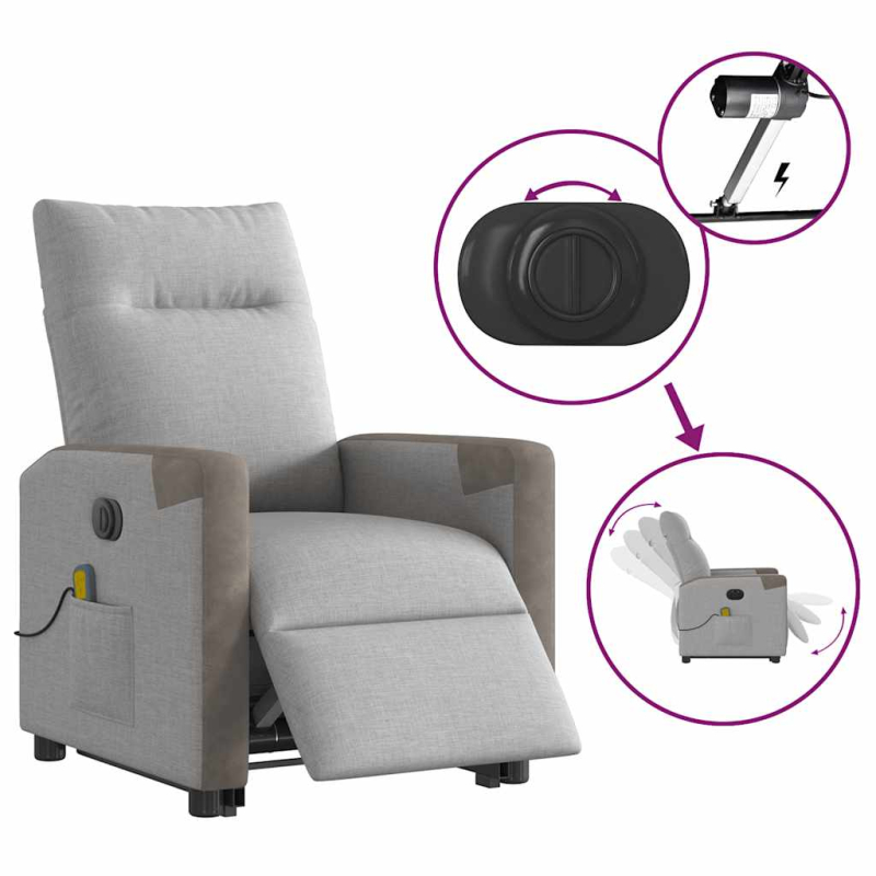 Massagesessel mit Aufstehhilfe Elektrisch Wolkengrau Stoff