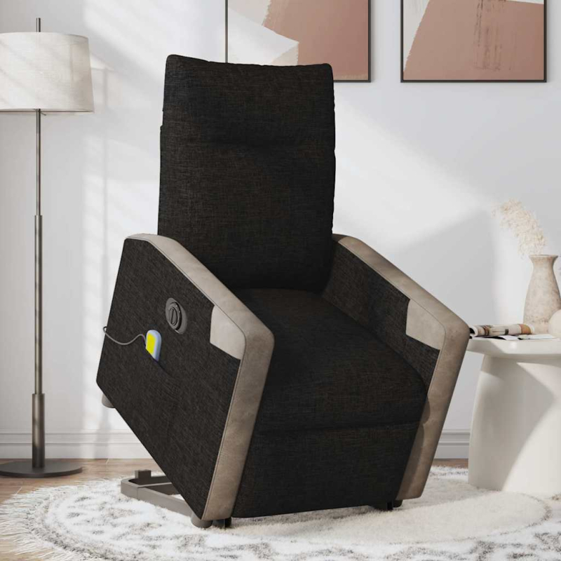 Elektrischer Massagesessel mit Aufstehhilfe Schwarz Stoff