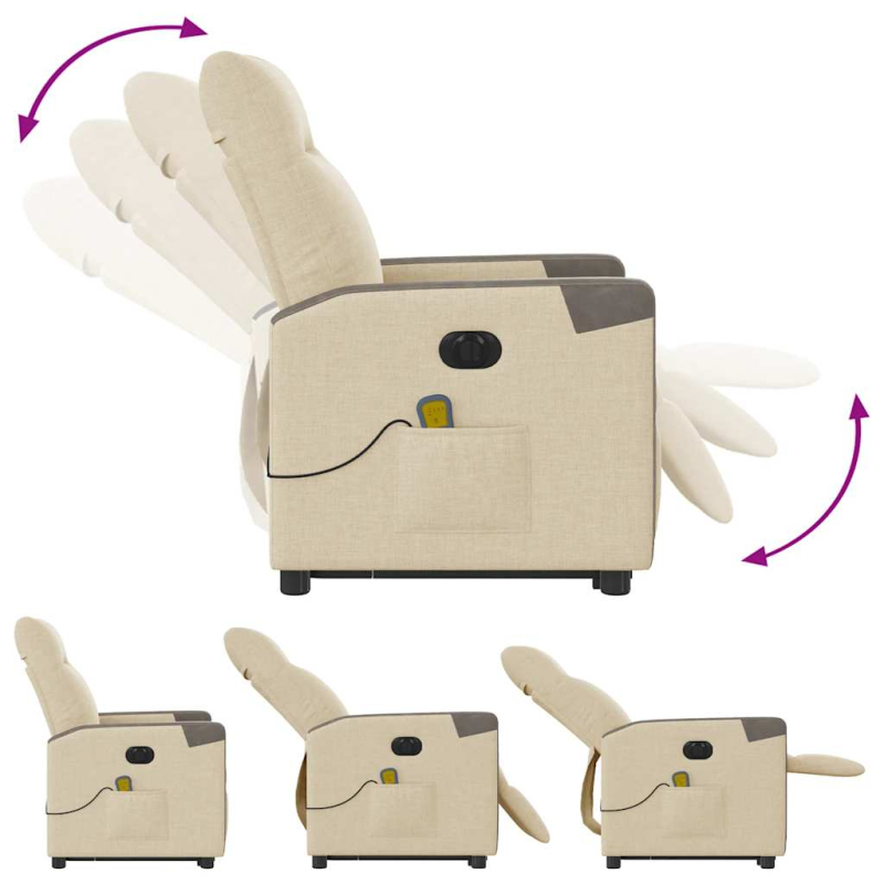 Elektrischer Massagesessel mit Aufstehhilfe Creme Stoff