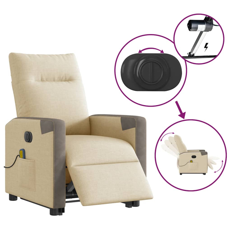 Elektrischer Massagesessel mit Aufstehhilfe Creme Stoff