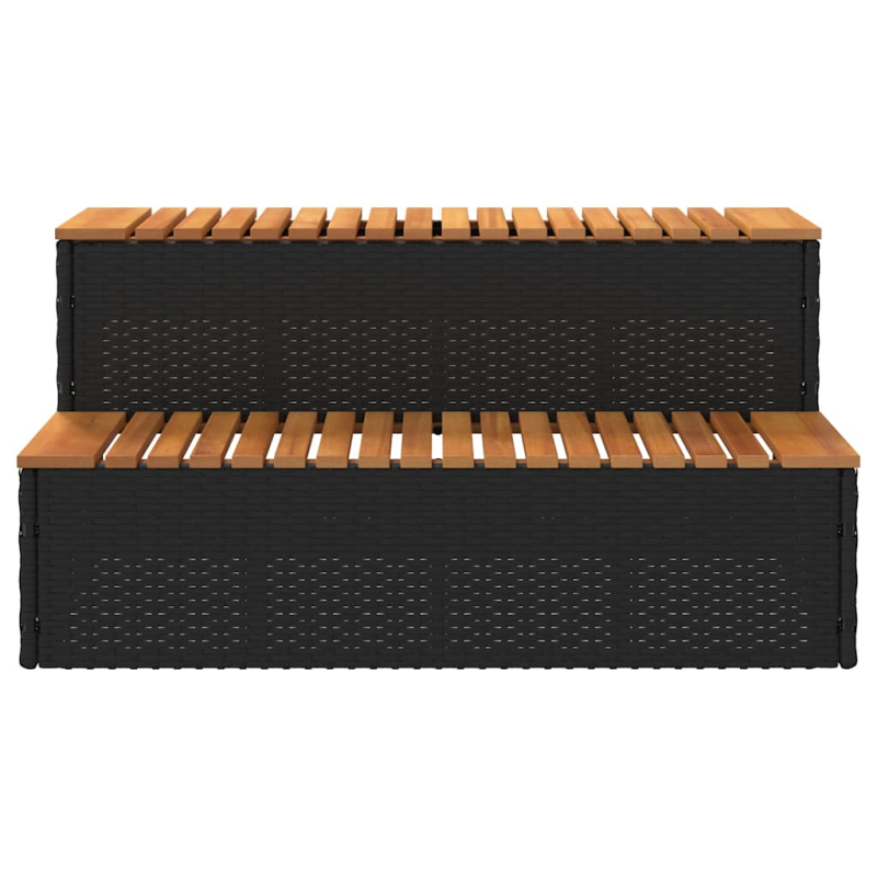Whirlpooltreppe Schwarz 100x50x50,5cm Poly Rattan Akazie Massiv