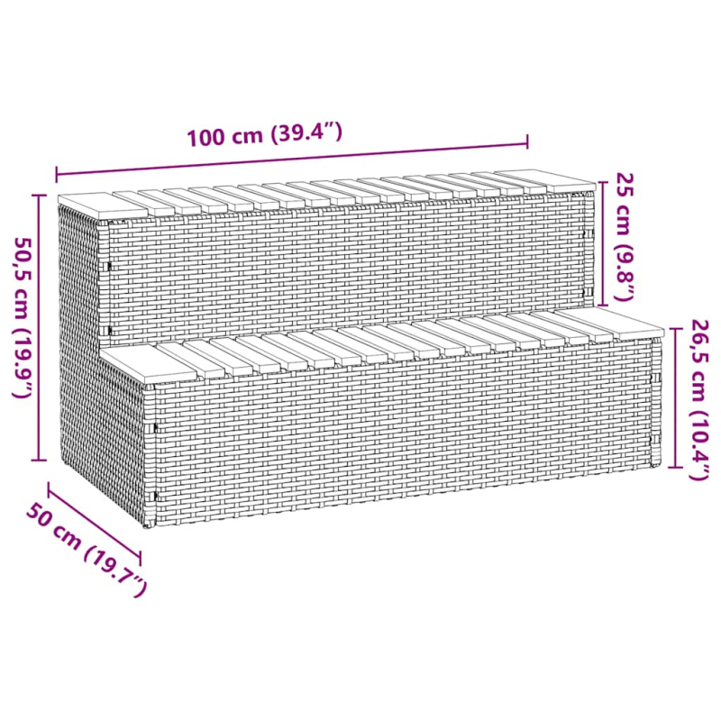 Whirlpooltreppe Grau 100x50x50,5 cm Poly Rattan Akazie Massiv