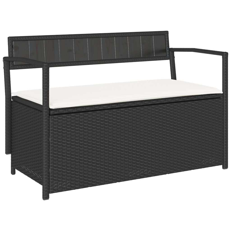 Gartenbank mit Stauraum und Kissen Schwarz Poly Rattan