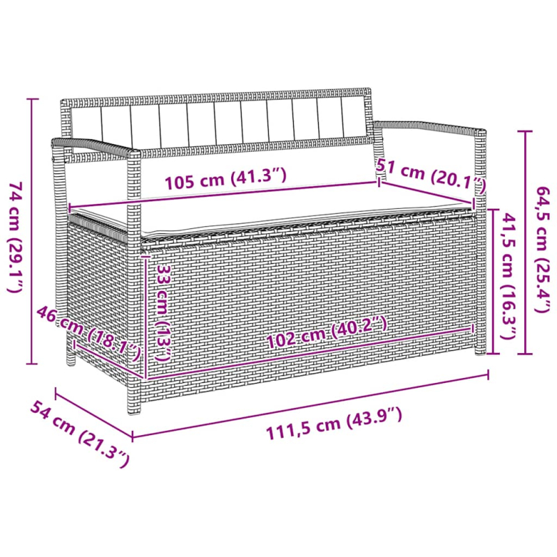 Gartenbank mit Stauraum und Kissen Schwarz Poly Rattan