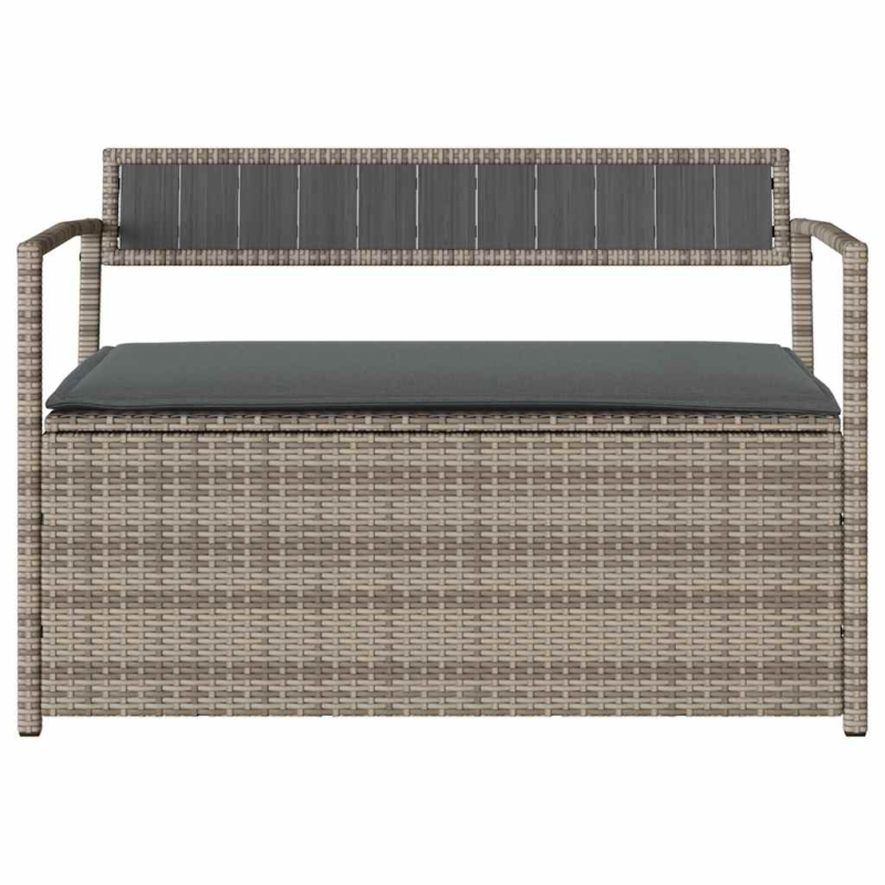 Gartenbank mit Stauraum und Kissen Grau Poly Rattan