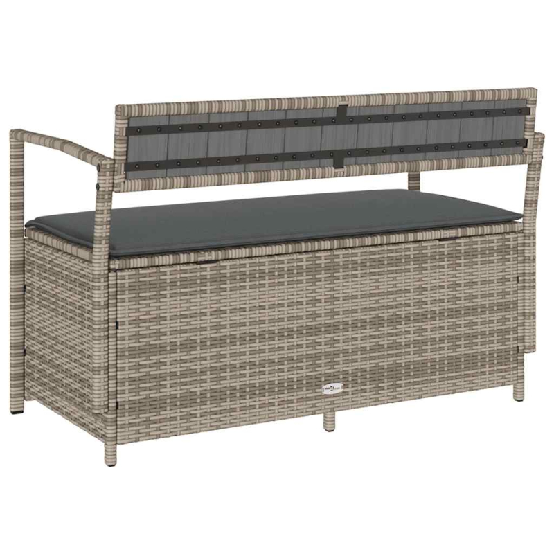 Gartenbank mit Stauraum und Kissen Grau Poly Rattan