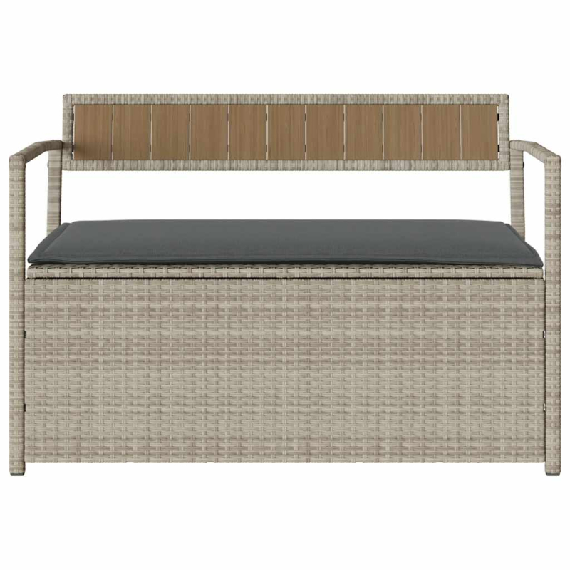 Gartenbank mit Stauraum und Kissen Hellgrau Poly Rattan