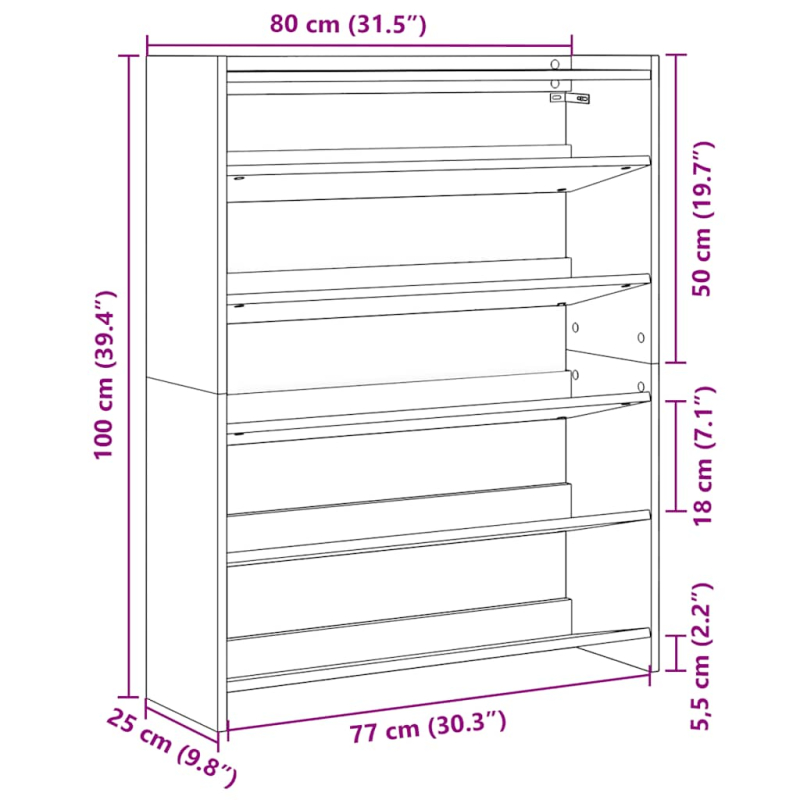 Schuhregal Braun Eichen-Optik 80x25x100 cm Holzwerkstoff