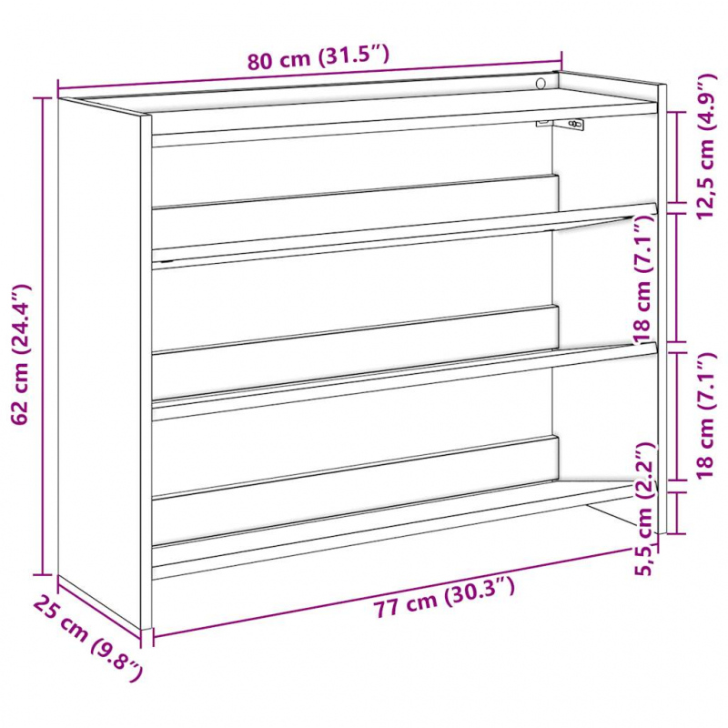 Schuhregal Weiß 80x25x62 cm Holzwerkstoff