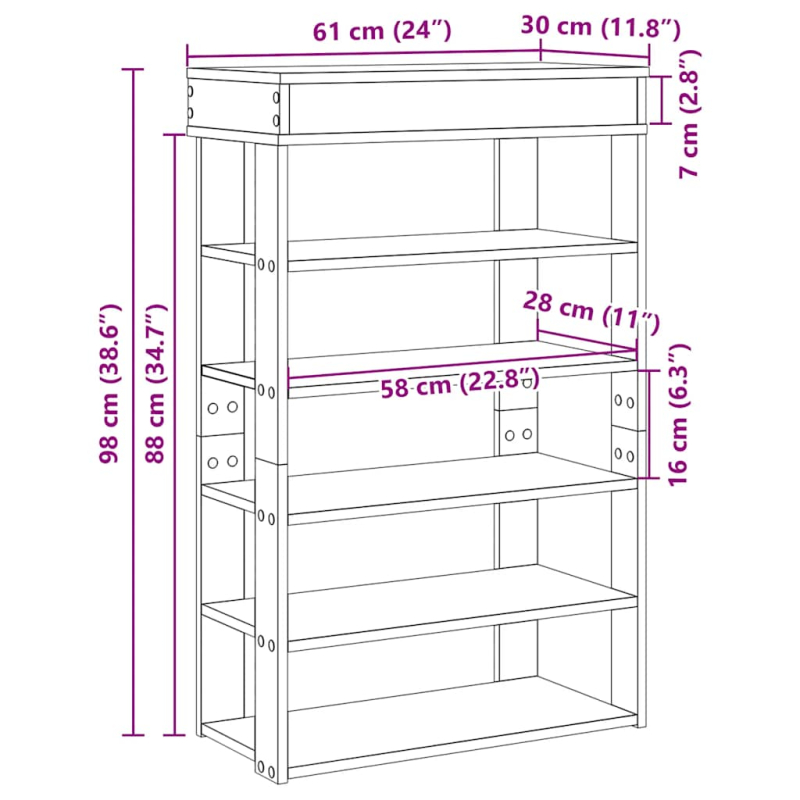 Schuhregal Grau Sonoma 60x30x98 cm Holzwerkstoff