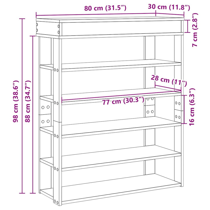 Schuhregal Weiß 80x30x98 cm Holzwerkstoff