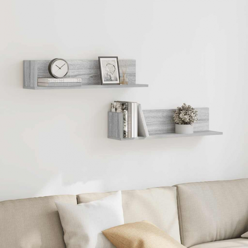 Wandregale 2 Stk. Grau Sonoma 75x16,5x16,5 cm Holzwerkstoff