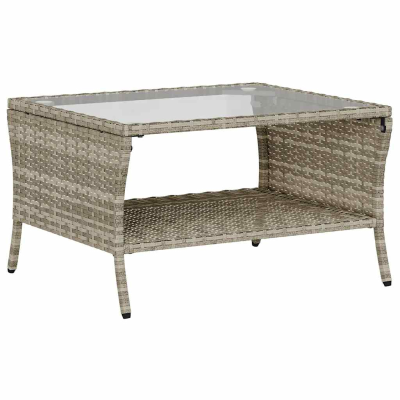 Gartensofa 2-Sitzer mit Kissen & Tisch Hellgrau Poly Rattan