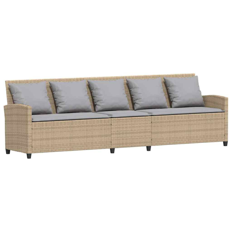 Gartensofa 5-Sitzer mit Kissen Beige Poly Rattan