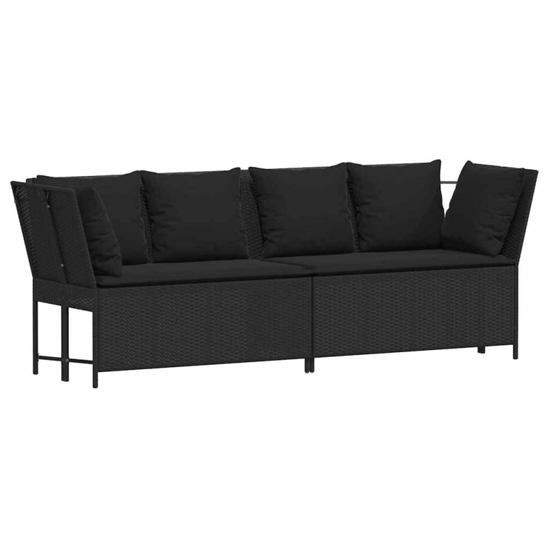 Gartensofa mit Kissen Schwarz Poly Rattan