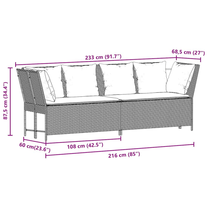 Gartensofa mit Kissen Schwarz Poly Rattan