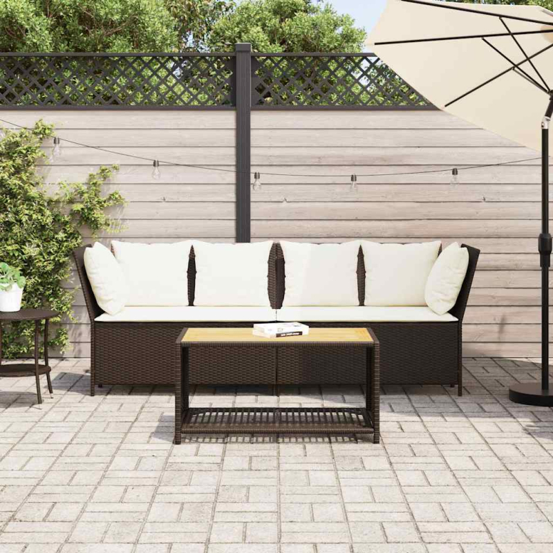 Gartensofa mit Kissen Braun Poly Rattan