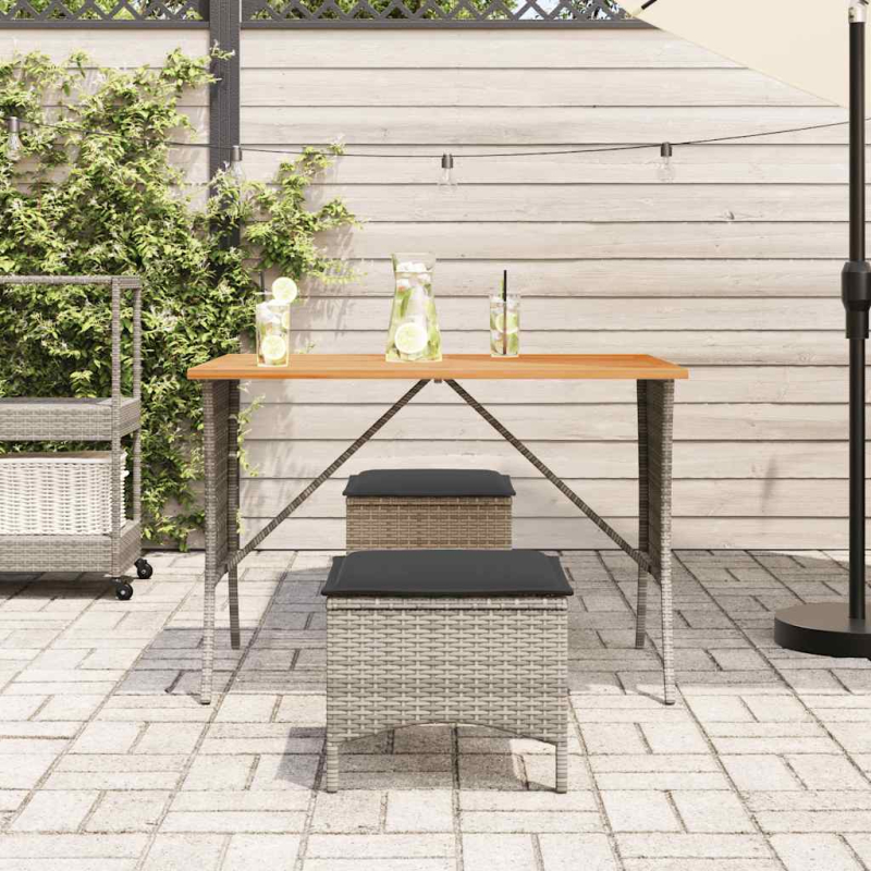 Gartentisch mit Akazienholzplatte Grau 105x75x72cm Poly Rattan