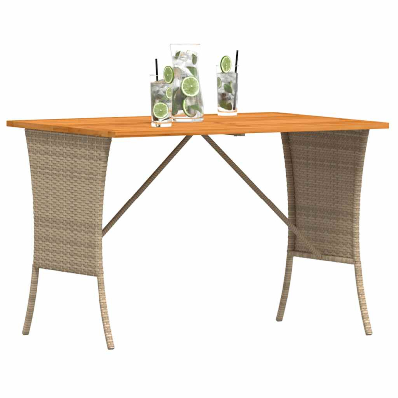 Gartentisch mit Akazienholzplatte Beige 105x75x72cm Poly Rattan