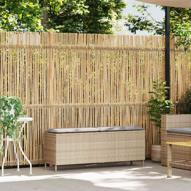 Gartenbank mit Kissen Beige 110x30x40,5 cm Poly Rattan