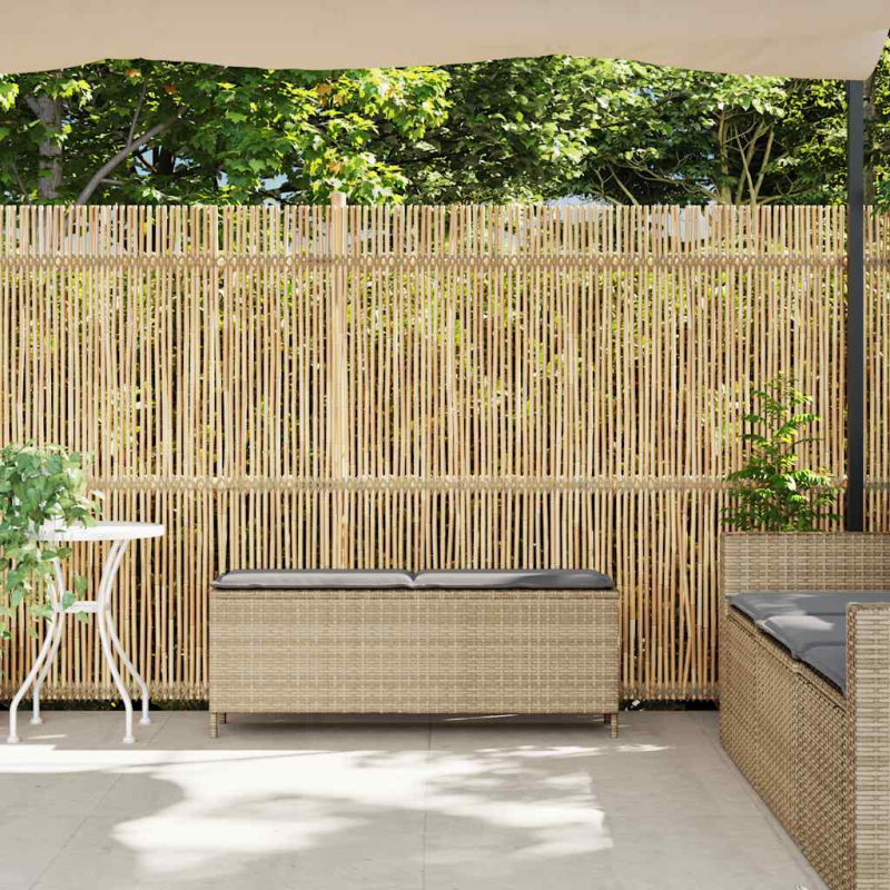 Gartenbank mit Kissen Beige 110x30x40,5 cm Poly Rattan