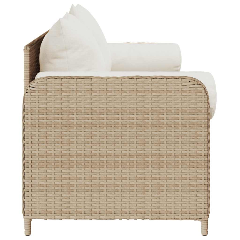 Gartensofa mit Kissen 3-Sitzer Beige Poly Rattan